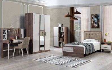 Komplettes Jugendzimmer Set Bett Bücherregal Nachttisch Holzmöbel 5Tlg
