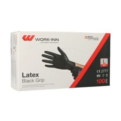 Papstar Latex-Handschuhe puderfrei "Black Grip" schwarz Größe L | Spenderkarton (100