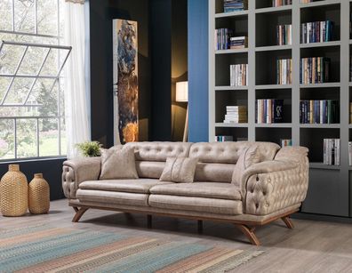 Chesterfield 3 Sitzer Beige Design Couchen Polster Sofas Couch