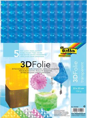 3D Folie 23 x 33 cm, 5 Bogen in 5 Farben