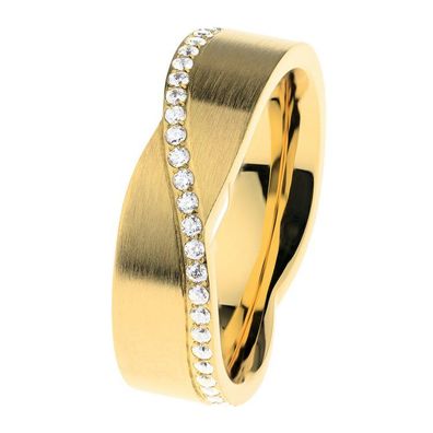 Ring - Edelstahl gold - 6,5mm matt Zirkonia