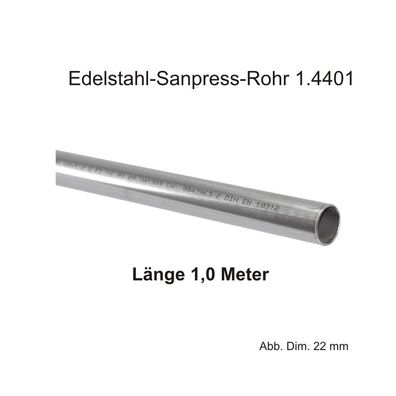 Viega Edelstahl-Sanpress-Rohr 1.4401, Länge 1,0m, 18 X 1,0 mm