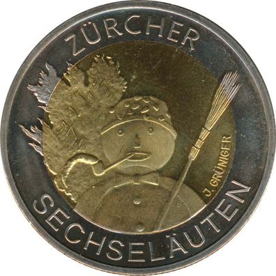 Schweiz 5 Franken 2001 B Züricher Sechseläuten Bimetall*