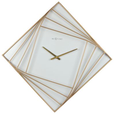 NeXtime Wanduhr, quadratisch, 85 x 85 cm, Metall, Gold/ Weiß, Turning Square,3268