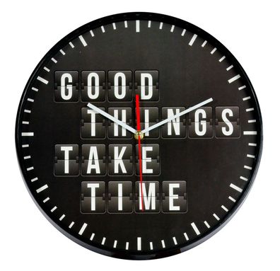 Wanduhr Kunststoff, black/ white, "Good Things ...", Ø 35cm, 77-5485