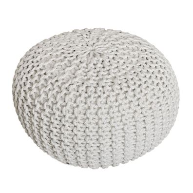 Sitzhocker Pouf SET 2 Stück Ø 55 cm H 37 cm Strickhocker Grobstrick-Optik weiss weiss