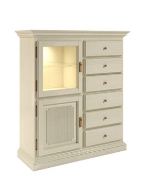 Vertiko Sideboard Duett B 102 H 121 cm 1 Holztür 1 Glastür 6 Holzschubladen Pinie
