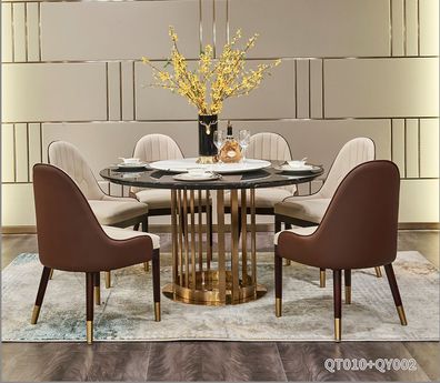 Esszimmer Runde Tische Essgruppe Set Stuhl Gruppe Tisch 6 Design Stühle 7Tlg Neu