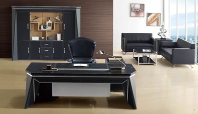 Boss Office Tisch Schreibtisch Tisch Design Schrank Leder Holz 2Tlg. Set Gruppe