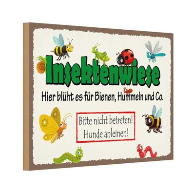 vianmo Holzschild 30x20cm Insektenwiese Bienen Hummeln Deko Geschenk