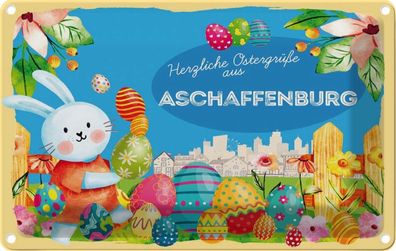 vianmo Blechschild 30x20cm Ostergrüße Aschaffenburg Deko Geschenk