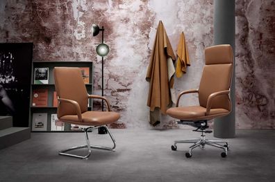 Chefsessel Sessel Dreh Computer Stühle Sitz Möbel Braun Leder Polster Büro Stuhl