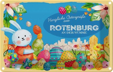 vianmo Blechschild 30x20cm Ostergrüße Rotenburg An Der Wümme Deko Geschenk