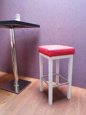 Design Barhocker Tresenhocker forDobby Holz Gestell weiß echt Leder Rot