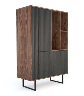 Kommode Sideboard Highboard Wohnzimmer ABATO 134 Lines Walnuss Graphit