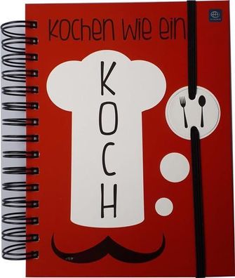 Dickes Rezeptbuch mit Hardcover Deckel Motiv: Kochen wie ein KochA5 Ringbindung