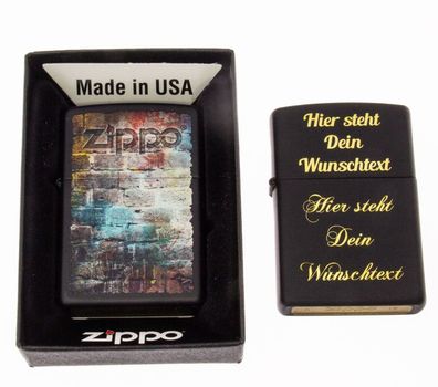 Zippo Feuerzeug Brick Wall schwarz mit Gravur