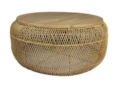 Couchtisch Rund Teak & Rattan 80x80x38 cm Natur