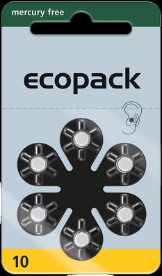 Ecopack 10 - Zink-Luft Hörgeräte Knopfzelle - 6er Pack