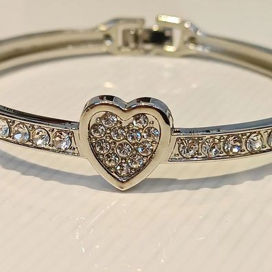 Herz Strass Armband Armreif Edelstahl schließbar in Silber Love