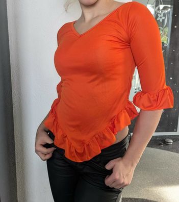 Sexy Miss Damen Girly V Top Volant Shirt asymmetrisch halbarm 34 36 Neu orange