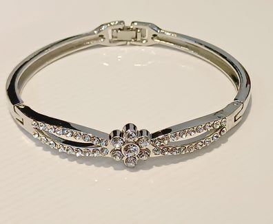 Blume Strass Armband Armreif Edelstahl schließbar in Silber