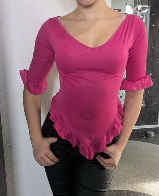 Sexy Miss Damen Girly V Top Volant Shirt asymmetrisch halbarm 34 36 Neu pink