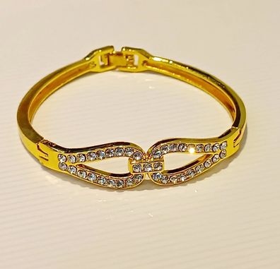 Strass Armband Armreif Edelstahl schließbar in Gold