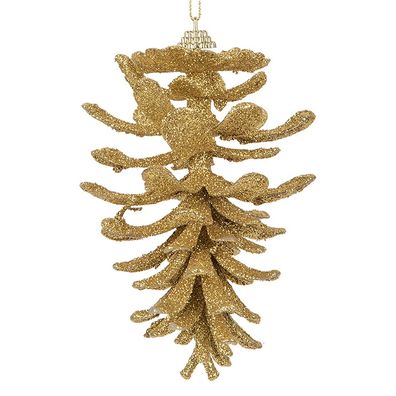 Clayre & Eef Weihnachtsanhänger Tannenzapfen Ø 9x15 cm Goldfarbig Kunststoff