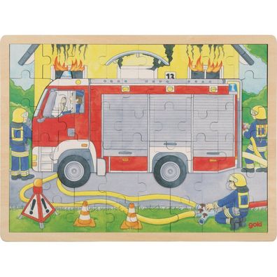 GOKI Mehrschichtiges Holzpuzzle Feuerwehrleute bei der Arbeit 59 Teile