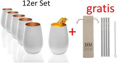 Stölzle Lausitz Becher 12er Set 465 ml matt weiß und bronze Wassergläser 3520012