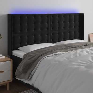 vidaXL LED Kopfteil Schwarz 183x16x118/128 cm Samt