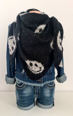 XXL Winter Flausch Dreieckstuch Halstuch Schal Viskose Wolle Smileyprint Schwarz