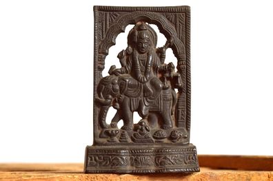 Figur Messing Indien Gottheit auf Elefanten Antik Alt Vintage Kalkutta 14cm Shiva