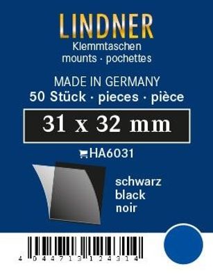 Lindner ha6031 50er Packung Zuschnitte 31 mm x 32 mm Unterfolie schwarz