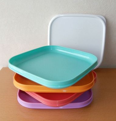 Tupperware® * * Quadratische PicknickTeller (4) * * mit Deckel - BUNT