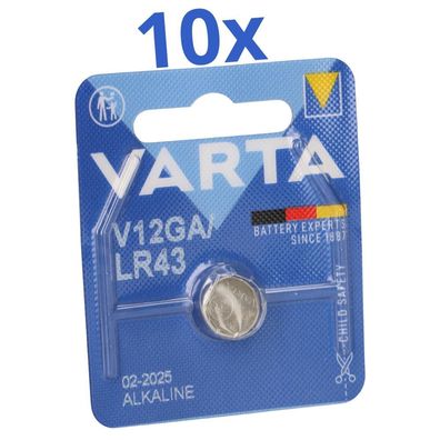 10x Varta Knopfzelle Electronics V 12 GA LR 43 Alkaline 1,5 V 1er Blister