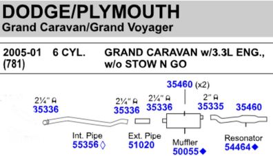 Auspuffanlage Chrysler Town & Country 3,3L Bj:01-07 Grand Caravan 3,3L Bj:01-05