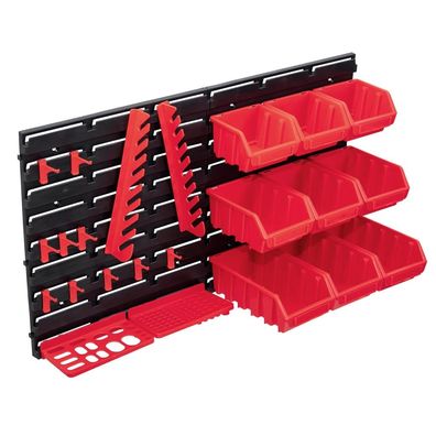 vidaXL 34-tlg. Behälter-Set für Kleinteile mit Wandplatten Rot Schwarz