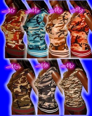 SeXy Miss Damen Trendy Camouflage Army Military Girly Top 34/36/38 bunt Neu