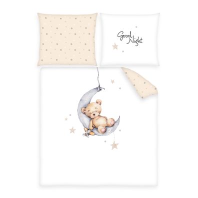 Herding süße Baby Wende Wiegen Bettwäsche Teddy Mond Sterne beige 80x80 + 35x40