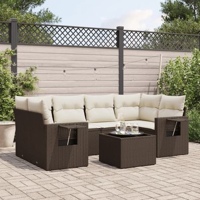 vidaXL 7-tlg. Garten-Sofagarnitur mit Kissen Braun Poly Rattan