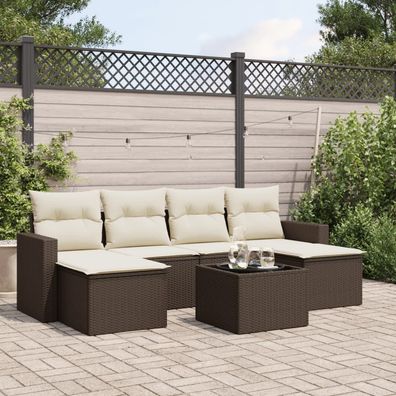 vidaXL 7-tlg. Garten-Sofagarnitur mit Kissen Braun Poly Rattan