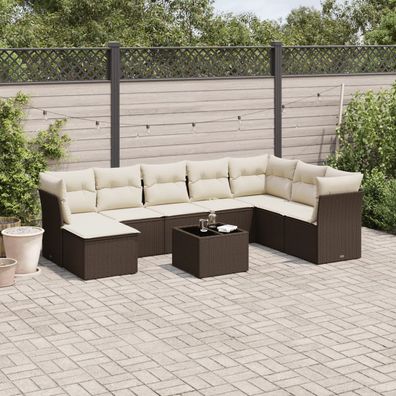 vidaXL 9-tlg. Garten-Sofagarnitur mit Kissen Braun Poly Rattan