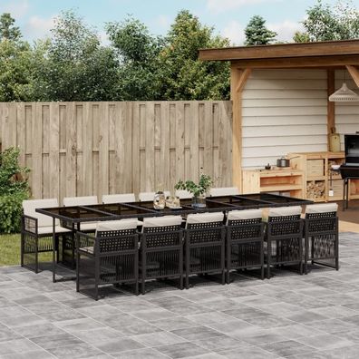 vidaXL 13-tlg. Garten-Essgruppe mit Kissen Schwarz Poly Rattan