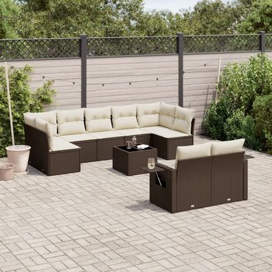 vidaXL 10-tlg. Garten-Sofagarnitur mit Kissen Braun Poly Rattan