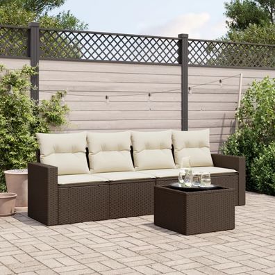 vidaXL 5-tlg. Garten-Sofagarnitur mit Kissen Braun Poly Rattan