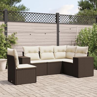 vidaXL 5-tlg. Garten-Sofagarnitur mit Kissen Braun Poly Rattan