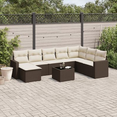 vidaXL 9-tlg. Garten-Sofagarnitur mit Kissen Braun Poly Rattan