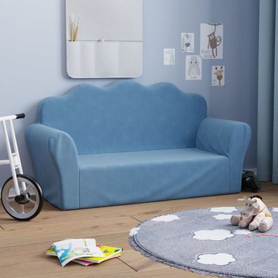 vidaXL Kindersofa 2-Sitzer Blau Weich Plüsch